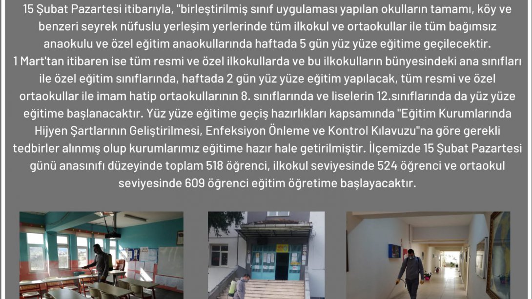 YÜZYÜZE EĞİTİM 15 ŞUBAT'TA