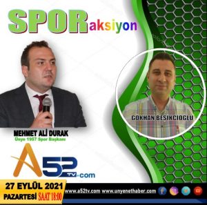 ÜNYE 1957 SPOR KULÜP BAŞKANI MEHMET ALİ DURAK BU AKŞAM SPOR AKSİYON PRORAMI İLE SİZLERLE