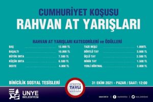 CUMHURİYET KOŞUSU RAHVAN AT YARIŞLARI YARIN BAŞLIYOR