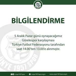 ÜNYE 1957 SPOR’DAN BİGİLENDİRME