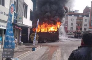 Ordu-İstanbul çalışan yolcu otobüsü yandı